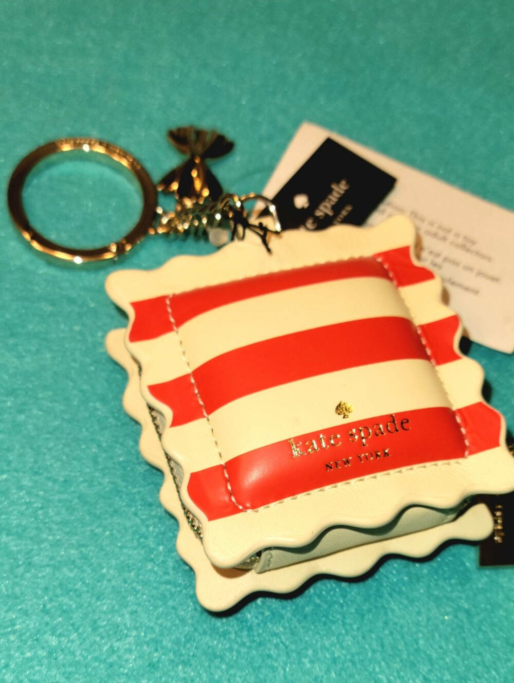kate spade Red & White Striped Scalloped Key & Ear Pod Holder